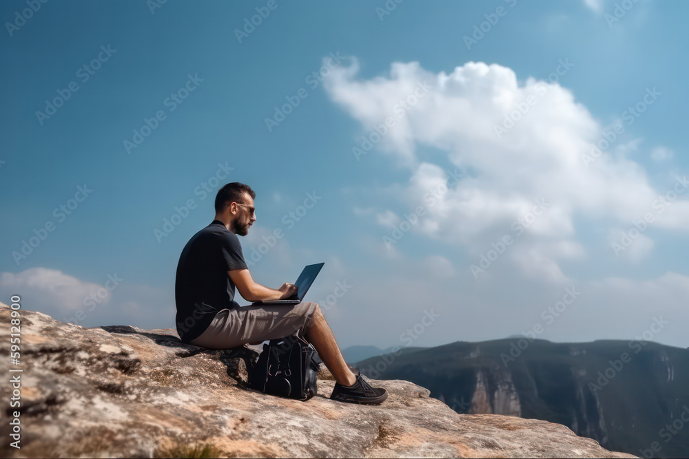 Work from Anywhere: The Digital Nomad Lifestyle of a Mountain Man AI Generated