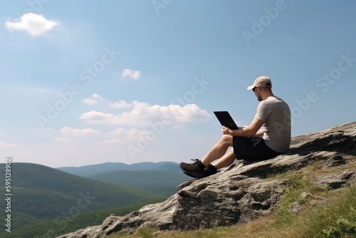 Work from Anywhere: The Digital Nomad Lifestyle of a Mountain Man AI Generated
