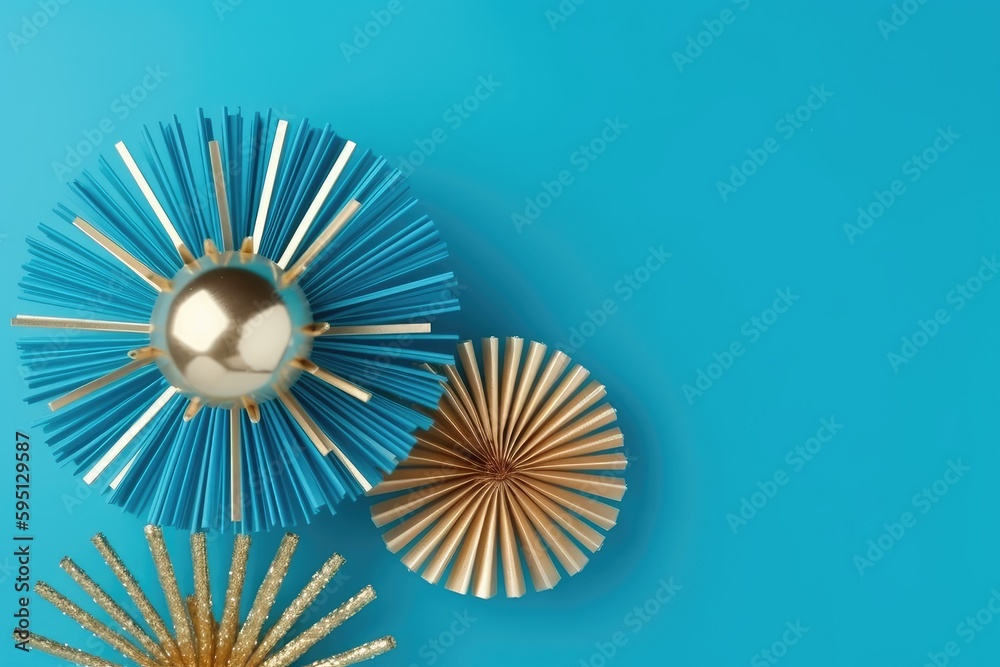 three ornamental objects set against a blue backdrop. Generative AI