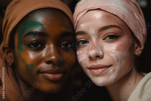 two young women with skin colors. Generative AI
