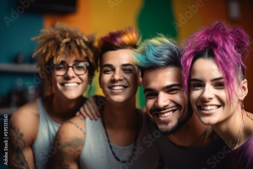 group of young adults or teenagers in colorful appearance. Generative AI