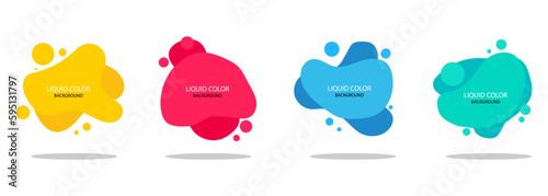 Set of colorful banners of graphic elements flowing fluid shapes and modern abstract geometric colored lines on white background eps10