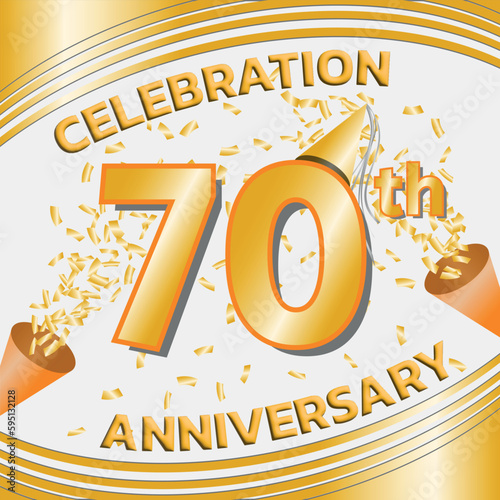 Celebration Anniversary 70 Years with Golden Confetti