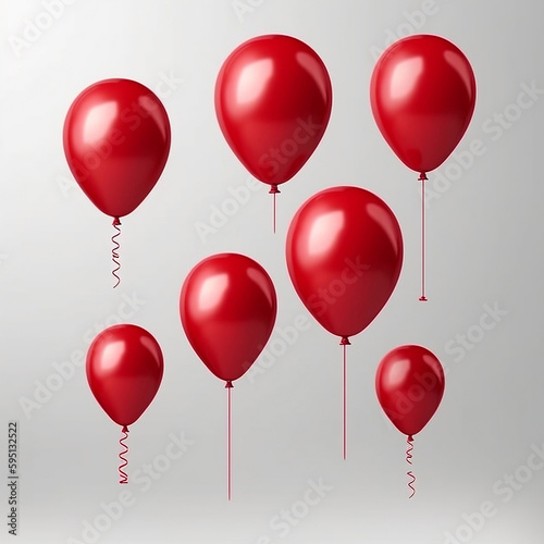 Balloon isolated on white background. Vector realistic red festive 3d helium ballon template for anniversary, birthday party design. Generative ai.
