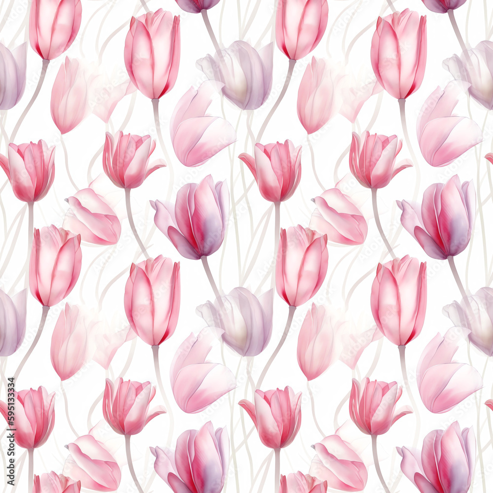 Tulips- Seamless Floral Print - Seamless Watercolor Pattern Flowers - perfect for wrappers, wallpapers, postcards, greeting cards, wedding invitations, romantic events.