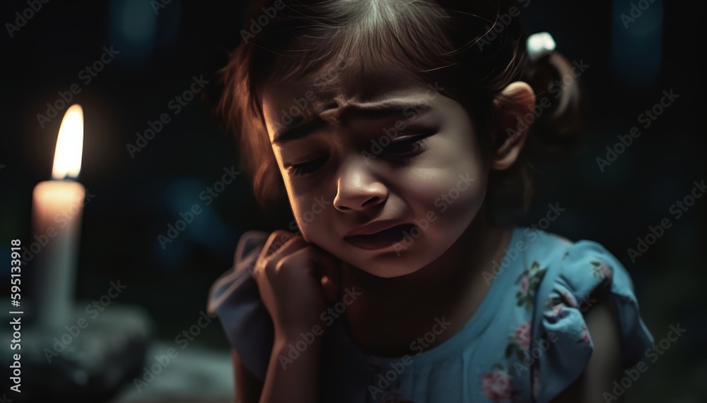 A orphan girl sitting beside her parents grave and shedding tears ai, ai generative, illustration A orphan girl sitting beside her parents grave and shedding tears ai, ai generative, illustration