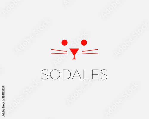A cat with a glass in place of the nose logo. Kitty icon. Creative bar logotype. Vector illustration.