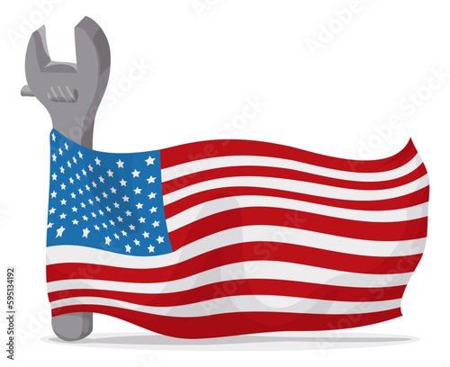 Adjustable wrench wrapped with American flag, Vector illustration