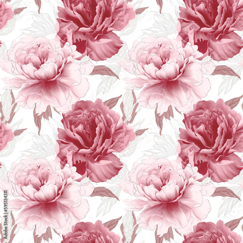 Peony - Seamless Floral Print - Seamless Watercolor Pattern Flowers - perfect for wrappers, wallpapers, postcards, greeting cards, wedding invitations, romantic events.