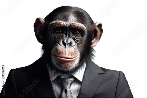 Business chimpanzee wearing black suit on Transparentbackground. Generative AI © ayselucar