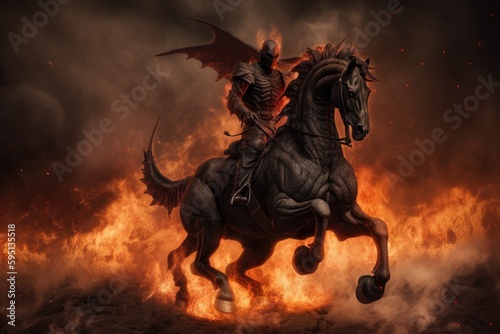 In the Book of Revelation  the red horse rider is one of the four horsemen of the apocalypse  representing war and bloodshed. He rides a red horse and is given the power to take peace from the earth.