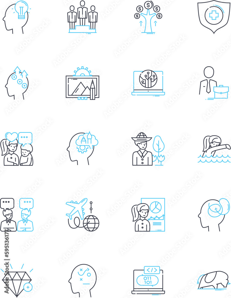 Creative nerks linear icons set. Imaginative, Innovative, Artistic, Inventive, Original, Unique, Quirky line vector and concept signs. Inspired,Eccentric,Visionary outline illustrations