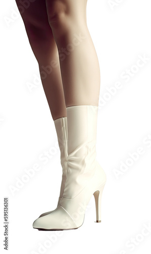 Young woman faceless tall legs with black stockings tights pantyhose without panties isolated on white high heels backside rear. Transparent background Generative AI