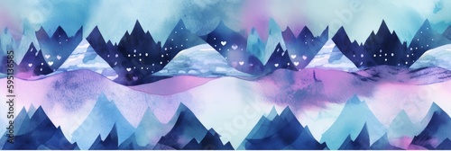 Watercolour winter theme colourful pattern. Wallpaper, banner, background. Hand drawn effect. Generative AI.	
 photo