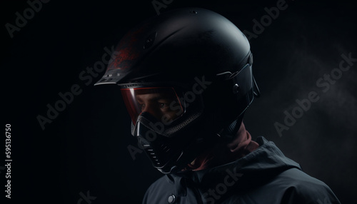 helmet and mask ready for battle generated by AI © Stockgiu