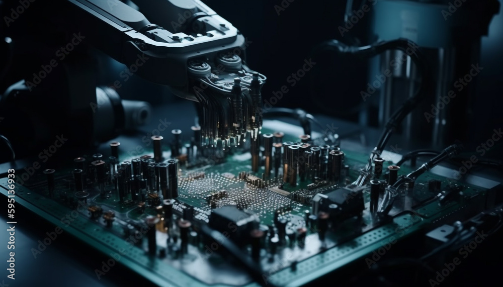 Complexity of computer chip manufacturing equipment indoors generated by AI Complexity of computer chip manufacturing equipment indoors generated by AI