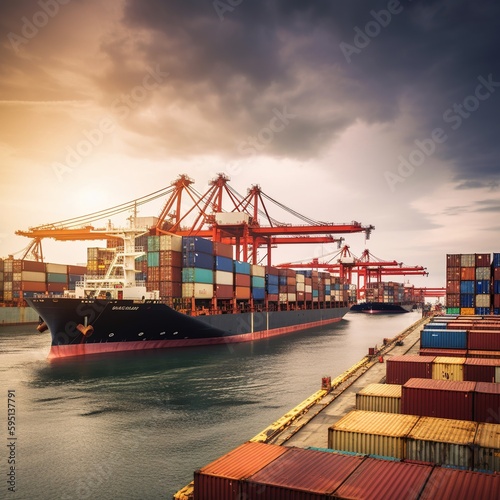 container cargo freight ship with freight containers. generative ai