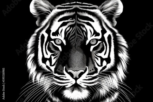majestic black and white tiger on a dark background. Generative AI