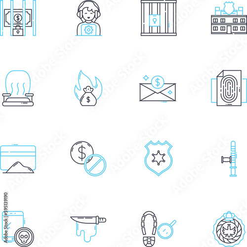 Scandalous behavior linear icons set. Infidelity, Betrayal, Illicit, Deceit, Immoral, Sinful, Corrupt line vector and concept signs. Shameful,Scandal,Indecent outline illustrations