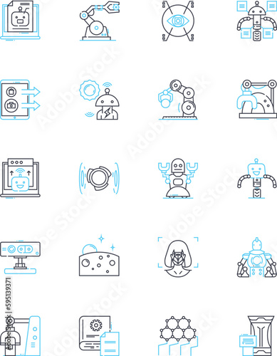 Expanse linear icons set. Space, Sci-fi, Belter, Rocinante, Protomolecule, Ganymede, Tycho line vector and concept signs. Martian,OPA,Inners outline illustrations