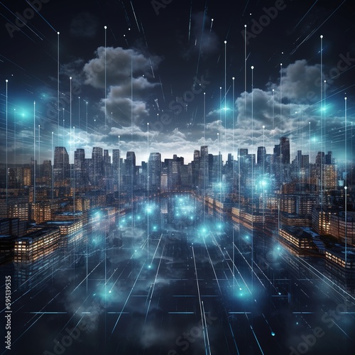 smart city of cyberspace and metaverse digital data of futuristic and technology, Internet and big data of cloud computing, 5g connection data analysis background concept. generative ai