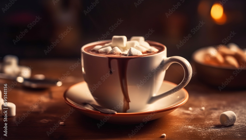 Hot chocolate with marshmallow and cookie decoration generated by AI Hot chocolate with marshmallow and cookie decoration generated by AI