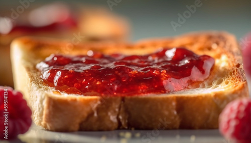 Fresh berry jam on toasted bread slice generated by AI