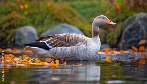 A goose swimming in a lake ai, ai generative, illustration