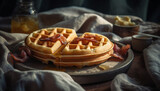 Freshly baked waffles with berries and syrup generated by AI