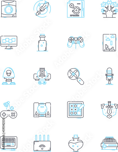 Console market linear icons set. Playstation, Xbox, Nintendo, Gaming, Hardware, Software, Entertainment line vector and concept signs. Immersive,Console,Exclusive outline illustrations