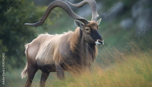 A clean shot of a rare goat in a grass land ai, ai generative, illustration