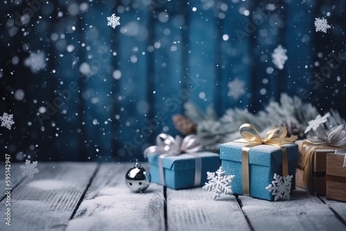 snow, Christmas ornaments ,gifts , generative AI © sisir