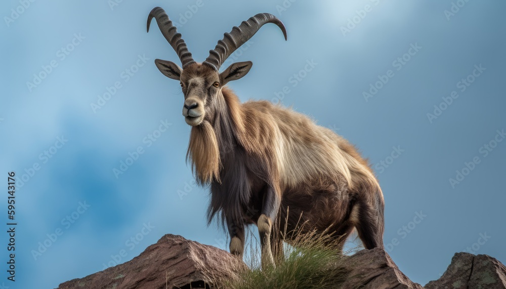 A clean shot of a rare goat in a grass land ai, ai generative, illustration