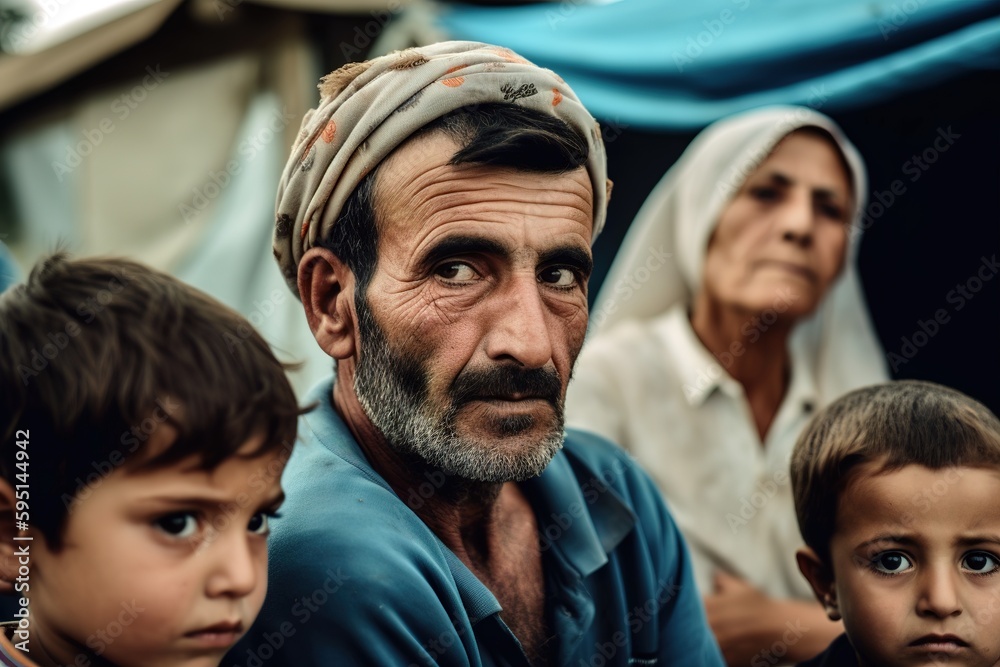 Syrian family portrait. Close up, focus on foreground. Generative AI - obrazy, fototapety, plakaty 
