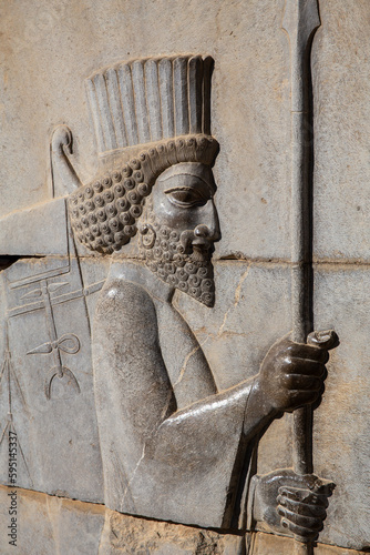 Fotografie Persian Soldier Bas-relief on Eastern Stairway of Apadana, Persepolis