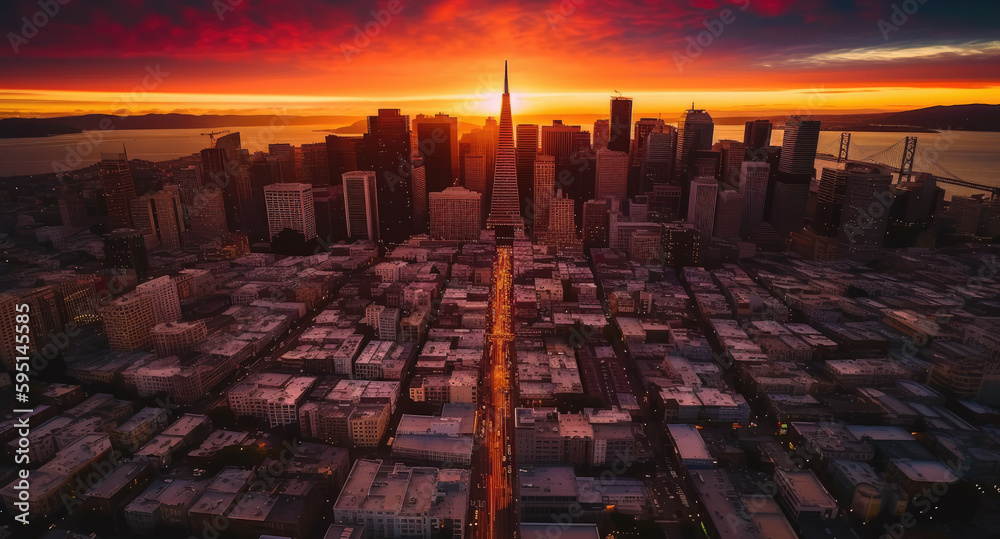 sunset over the city created with Generative AI technology