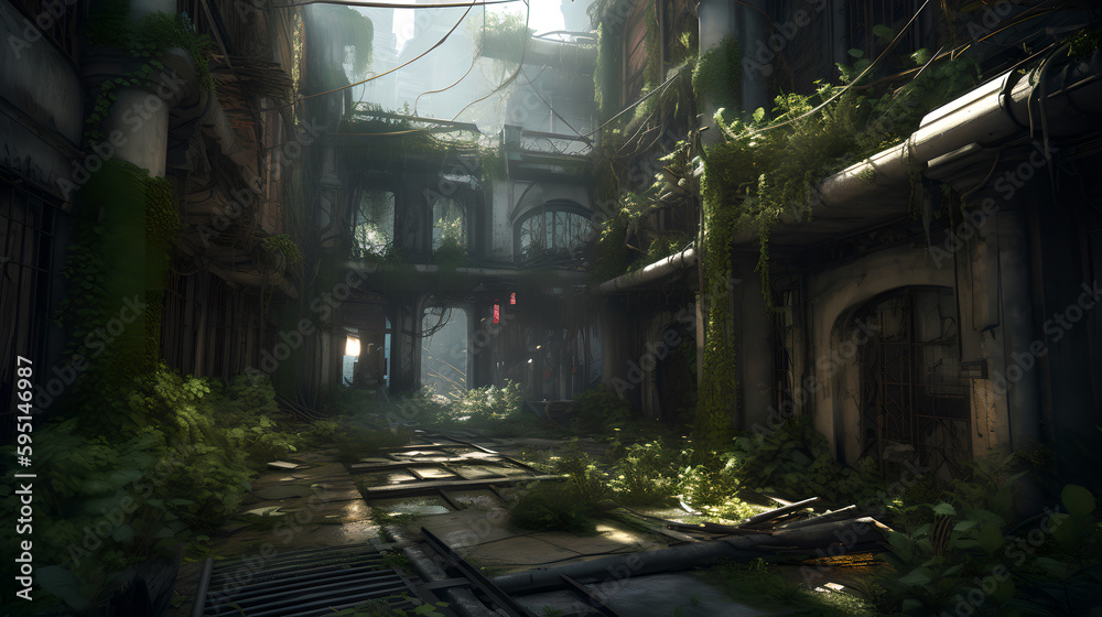 Obraz premium Abandoned cyberpunk city