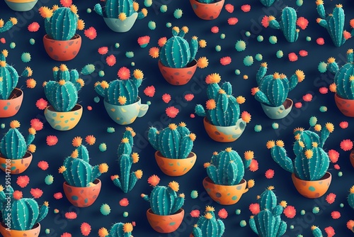 
pattern of cacti in masseters on a blue background photo