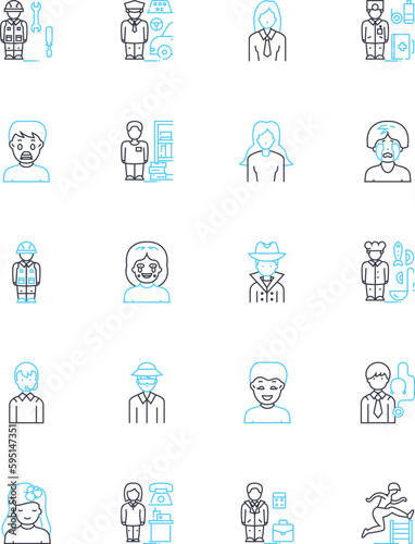 Unique self linear icons set. Individuality, Authenticity, Uniqueness, Originality, Distinctiveness, Singular, Exclusive line vector and concept signs. Nonconformity,Quirkiness,Peculiarity outline
