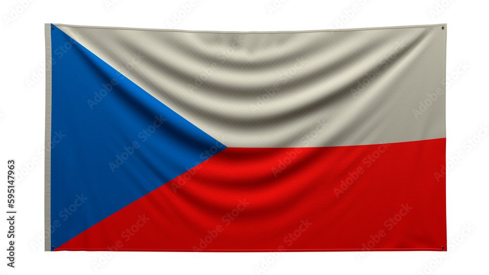 Textured flag. The flag of Czech hangs on the wall. Texture of dense fabric. The flag is pinned to the wall. Czech flag on a transparent background. 3D render Textured flag. The flag of Czech hangs on the wall. Texture of dense fabric. The flag is pinned to the wall. Czech flag on a transparent background. 3D render