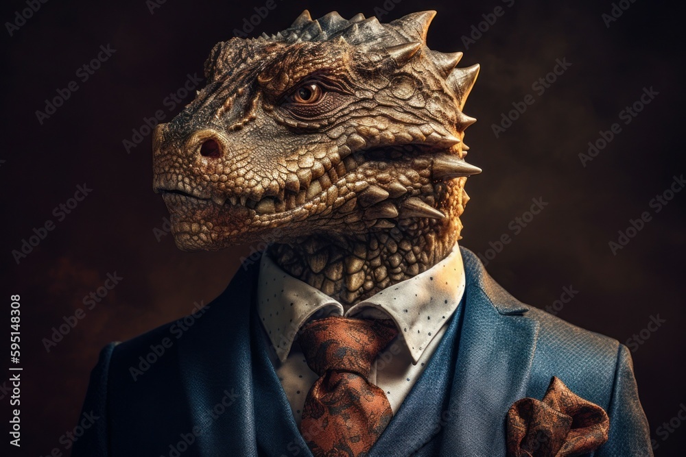 Anthropomorphic dragon dressed in a suit like a businessman. Business Concept. AI generated, human enhanced. Anthropomorphic dragon dressed in a suit like a businessman. Business Concept. AI generated, human enhanced.