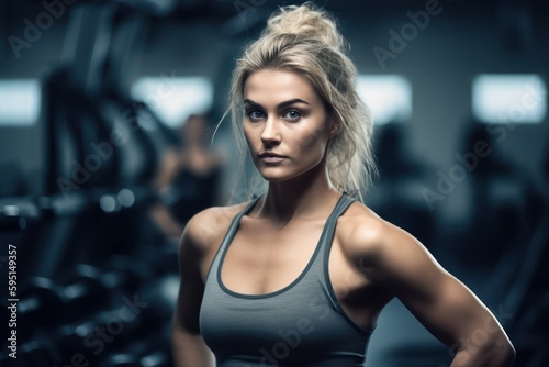 Woman exercising in a fitness club. The concept of a healthy lifestyle. AI generated, human enhanced