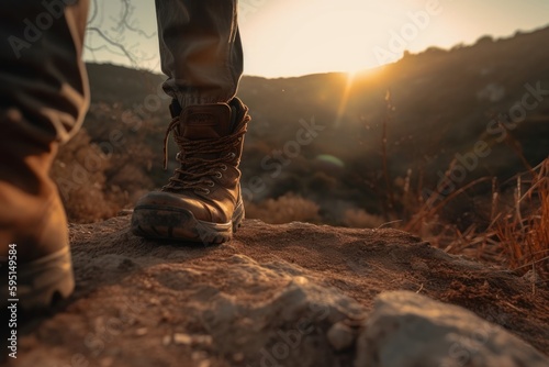 Upward Bound: Trekker with Backpack Hiking Uphill with Purpose