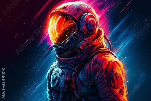 colorful illustration of astonaut in space created with Generative AI technology