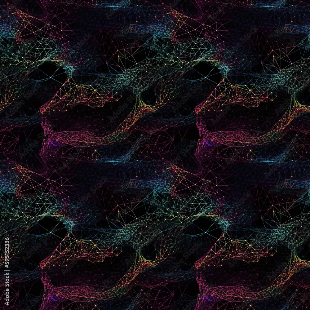 Fototapeta premium Rainbow colored digital data background with social network connection structure of information. Data technology AI generative illustration.