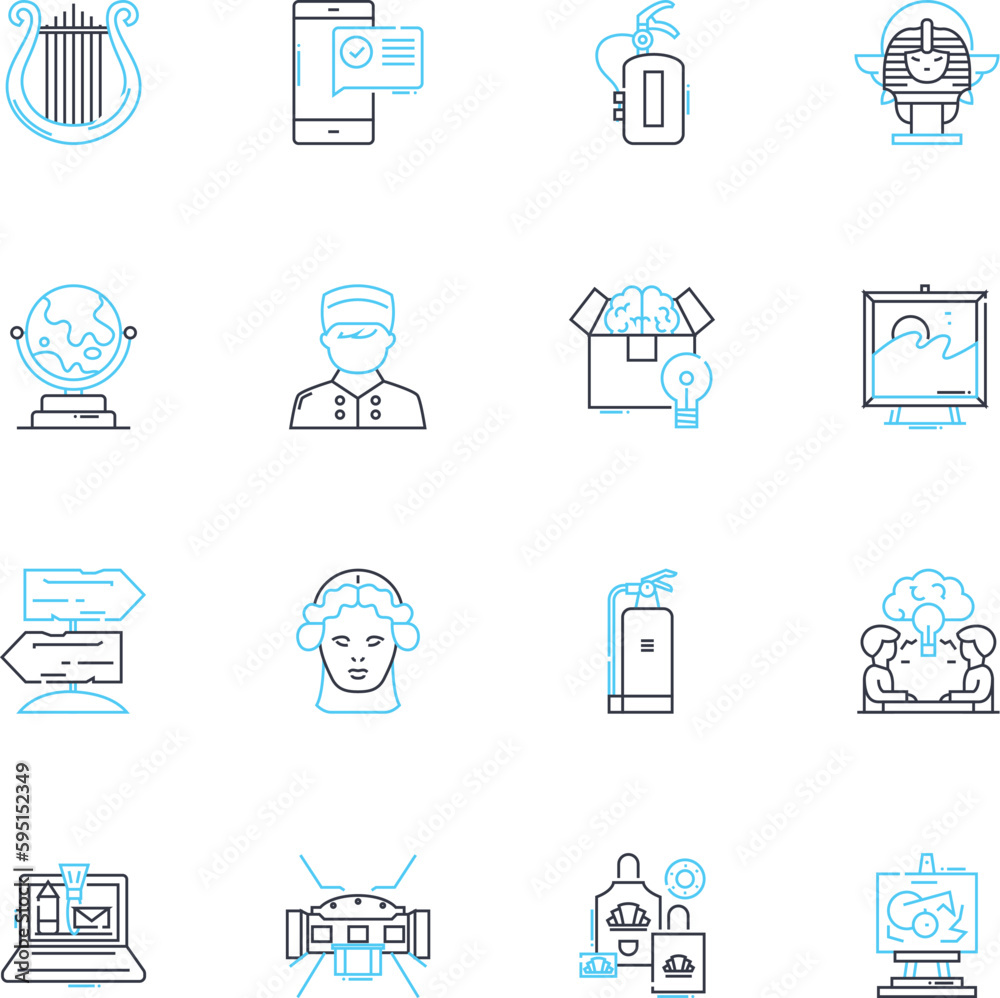 Archive linear icons set. Repository, Collection, Preservation, Storage, Catalog, Catalogue, Record line vector and concept signs. Library,Inventory,Vault outline illustrations