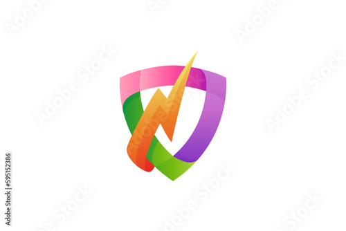 Free Download shield and thunderbolt colorful 3D logo design - GFXLoad