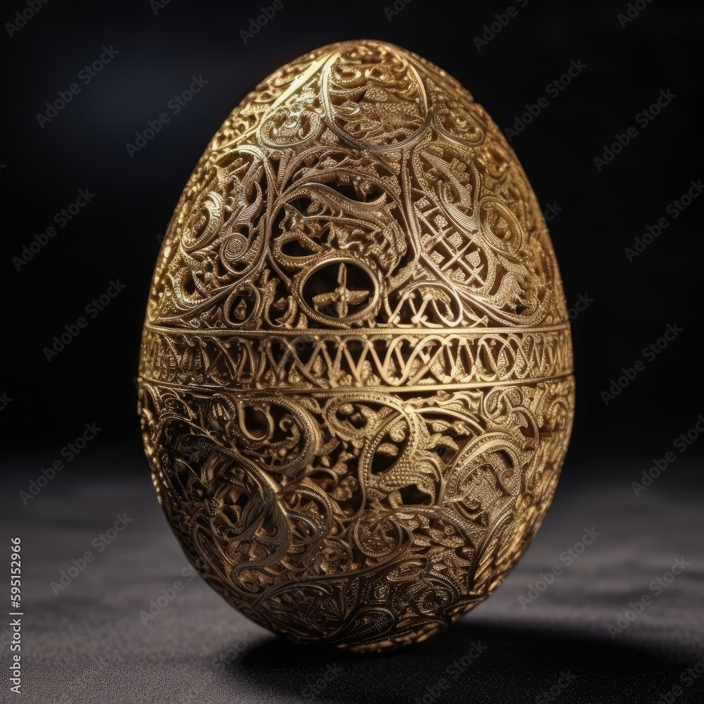 Intricate Golden Egg in the Studio on Black Background Intricate Golden Egg in the Studio on Black Background