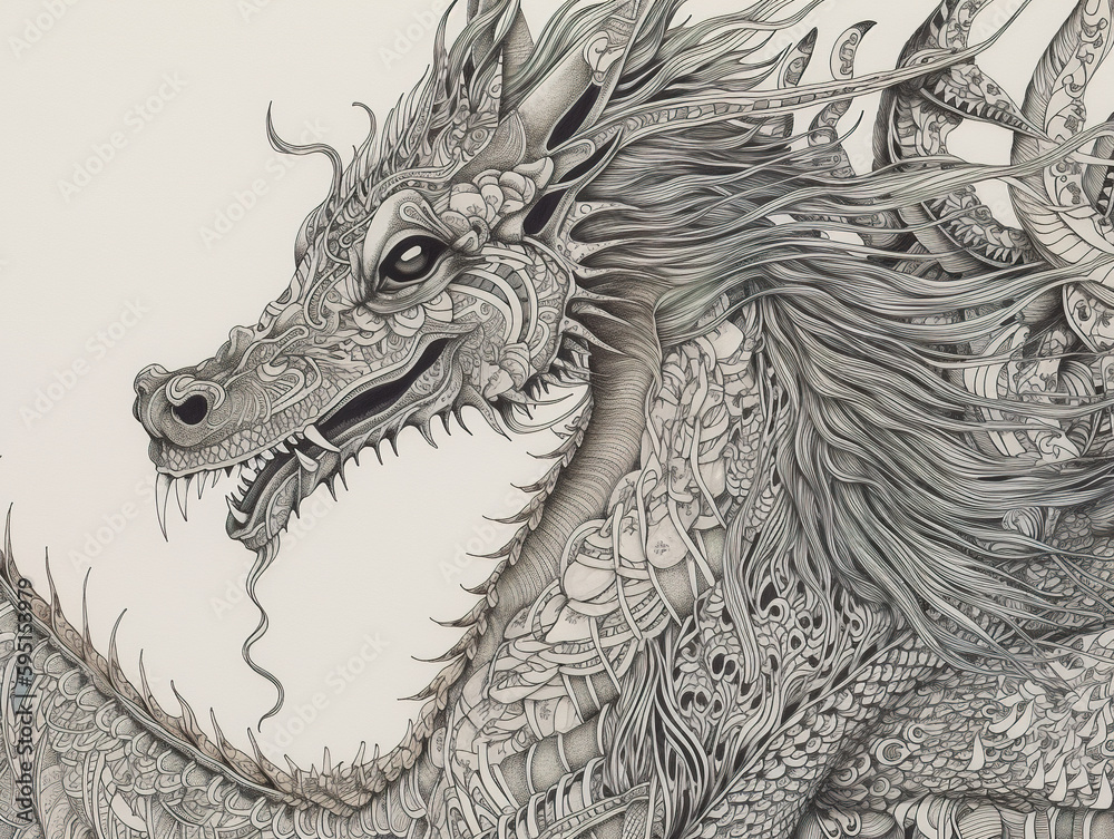 A black and white drawing of a dragon. AI generative image Stock ...