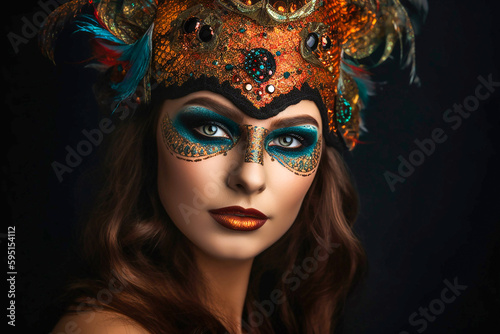 Beautiful woman in carnival mask. Generative AI